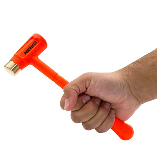 Image of NEIKO 02870A Dead Blow Hammer With Brass Cap, 0.75 Pounds, Neon Orange Deadblow Hammers, Mallet, Spark and Rebound Resistant, Unibody Molded, Soft Blow Rubber, Non Slip Grip, Steel Shot and Core