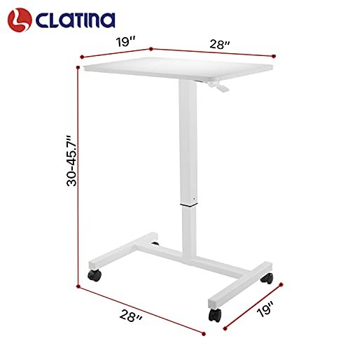 Image of CLATINA Mobile Standing Desk Adjustable Height, Portable Rolling Table on Lockable Wheels for Home Office Computer Workstation 28 inch x 19 inch Round Edge Design Elegant (White)