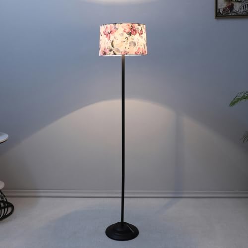 Image of tu casa Black Metal-Iron Base Foldable Floor Lamps with Cobra Saffron Print & Satin Shade for Bedroom, Living Room, Lounge, Office Area, Gifting Without Bulb for Home Decoration (Height - 53 inch)