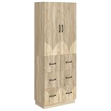Owoxanthellate Set di 2 armadi in rovere Sonoma, 66 x 34,5 x 87 cm, comò in legno con 3 cassetti e 2 ante scorrevoli, per soggiorno e ufficio