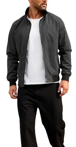 QTE Jacket for Men Fashion Windproof Bomber Jackets Coat Lightweight Casual Spring Fall Windbreaker Zip Up with Pocket