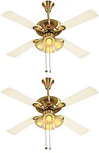 Usha Fontana Orchid 1280mm Ceiling Fan with Decorative Lights (Gold Ivory) Pack of 2
