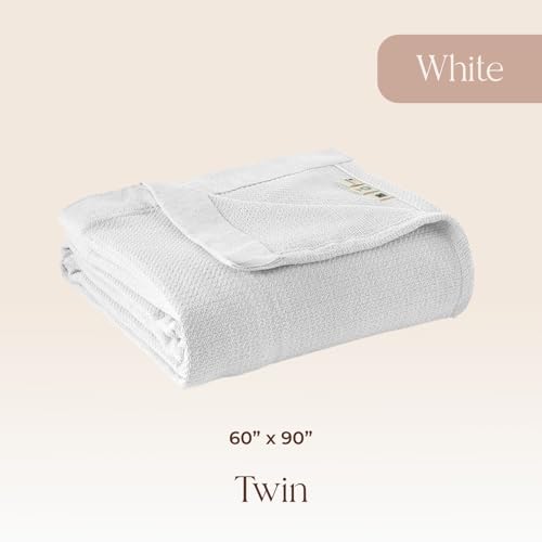 Image of 100% Organic Cotton Blanket - GOTS & Fairtrade Certified Organic Cotton Throw Blanket for Bed with a Heavy & Breathable Single Knit Weave - Great as Bedspread or Coverlet (White, Twin)