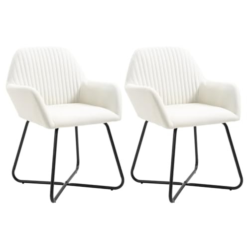 Bucmath Sillas de comedor 2 piezas. Tela crema, diseño moderno, tapizadas con reposabrazos, patas de acero estables, cómodas sillas de cocina para comedor y sala de estar, 61 x 61 x 84 cm