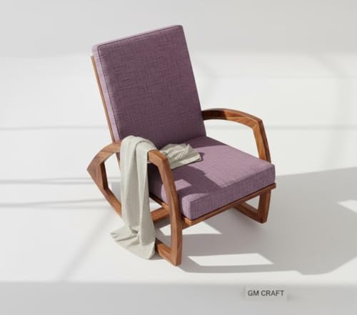 Image of Solid Sheesham Wood Rocking Chair for Living Room - Upholstered Relaxing Chair - Wooden Rocking Chair for Adults for Home Outdoor Indoor (Honey, Nash)
