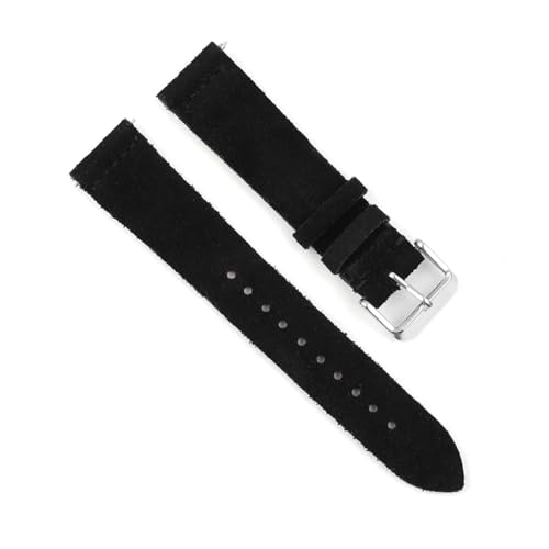 Bracelet en cuir véritable noir 20 mm, finitions soignées pour montre