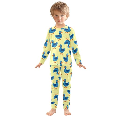 Pajama Sets Long Sleeve Blue Ducks on Yellow Soft Comfy Sleepwear 2 Piece PJS 3-8T2