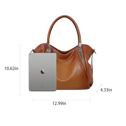 Image of HESHE Leather Shoulder Purses for Women Tote Handbags Satchel Hobo Handbag | Designer Genuine Leather Travel Top Handle Work Bag Ladies Crossbody Purses Adjustable Straps Large Capacity Zippered Closure