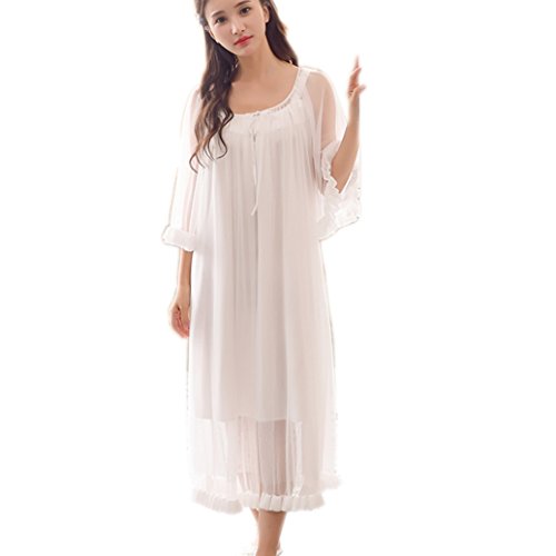 Womens Sexy Vintage Loungedress Nightgown 2 pcs Victorian Sleepwear Nightshirt Girls Pajamas