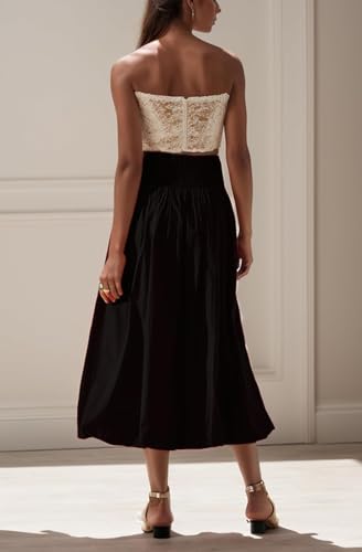 Acrawnni Women Y2k Bubble Maxi Skirt Low Elastic Waist Ruffle Pleated A-line Long Skirts Summer Beach Loose Fit Cute Puffball Balloon Skirt (A-Black, M) - Image 5
