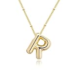 Bubble Letter Necklace for Women, 14k Gold Plated Balloon Initial Letter Pendant Necklace Dainty Charm Initial Necklaces for Women Trendy Simple Custom Name Necklace Gold Plated Jewelry for Womens