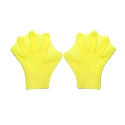 Kangkang@ Swimmers Web Training Equipment Paddles Imitation Duck Palm Diving Gloves Water Gear Silicone Swim Webbed Gloves for Kids (Yellow, S)