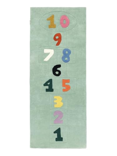 RugVista Hopscotch Lane, Tappeto per bambini, 80 x 200 cm, Rettangolare, Pelo medio, Cameretta, Lavabile solo a secco, Senza sostanze chimiche pericolose, Verde/Multi
