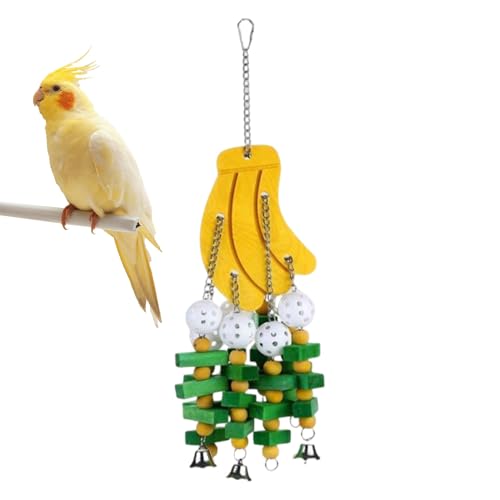 Foraging Toys For Birds - Banana Shaped Wooden Bird Chew Toy, Natural Shredding Foraging, Toy For Parrots Cockatiel Conure Loveb