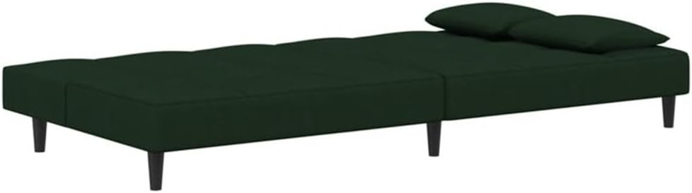 BOWERY HILL Velvet 2-Seater Sofa Bed, Dark Green Matte Finish, Convertible Design with Adjustable Armrests, Compact Living Room Sofa, Includes Matching Pillows, Dimensions 33.3 x 78.7 x 27.2 in