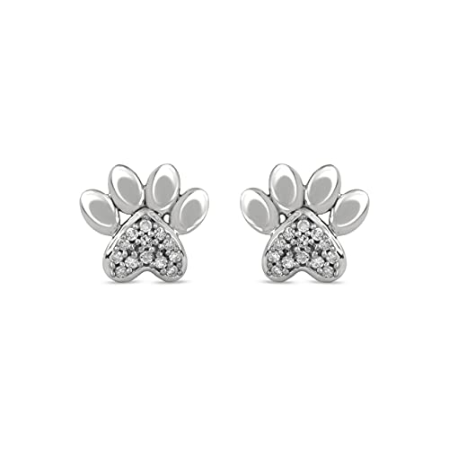 10K Gold 1/20ct TDW Diamond Dog Paw Print Earrings Gift for Women by DZON (I-J,I2)4