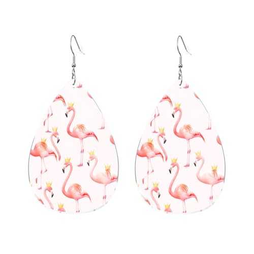 Pendientes De Piel Flamenco Coronado Textura De Lujo Ligera Aretes De Cuero Con Forma De Lágrima Decoración De Ropa Para Adecuados Para Fiestas 2 Pares