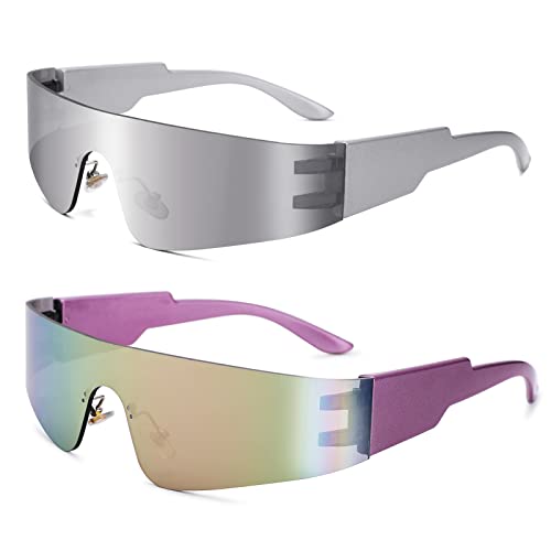 Image of COASION Wrap Around Sunglasses for Women Men Trendy Rimless Futuristic Shades Y2k Shield Flat Top Fashion Eyeglasses