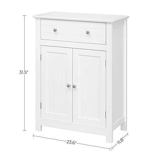 Vasagle Bathroom Storage Cabinet Free Standing, With Drawer And Adjustable Shelf, Kitchen Cupboard, Wooden Entryway Storage Cabinet, 23.6 X 11.8 X 31.5 Inches, White Ubbc61Wt #TOP2