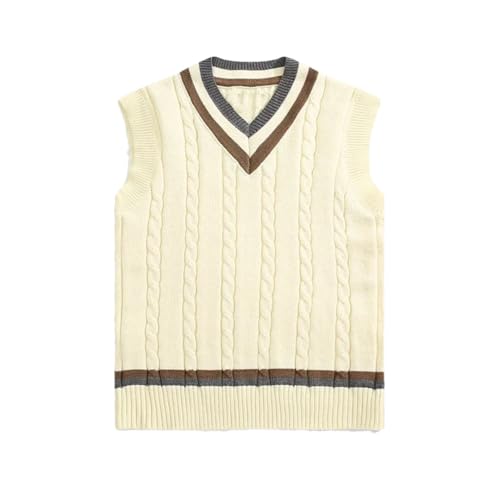 Men’S V-Neck Sweater Vest Color Block Spliced Sleeveless Knitted Pullover British Retro Style Layered Waistcoat - Main Image
