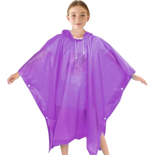 EIYVPRA Impermeabile per Bambini, Poncho Impermeabile da Pioggia per Bambini, Giacca da Pioggia con Cappuccio, Eva unisex, per ragazze e ragazzi, Riutilizzabile Addensare Impermeabile (Viola)