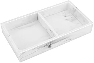 Luxspire Bathroom Vanity Tray, Toilet Tank Bathtub Storage Dresser Tray With Removable Divider, Resin Marble Kitchen Organizer Accessories for Jewelry Perfume Tissues Candles Soap Towel, Ink White