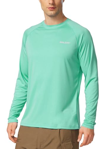baleaf Men's Sun Protection Shirts UV SPF T-Shirts UPF 50+ Long Sleeve Rash Guard Fishing Running Quick Dry Beach Glass Size L