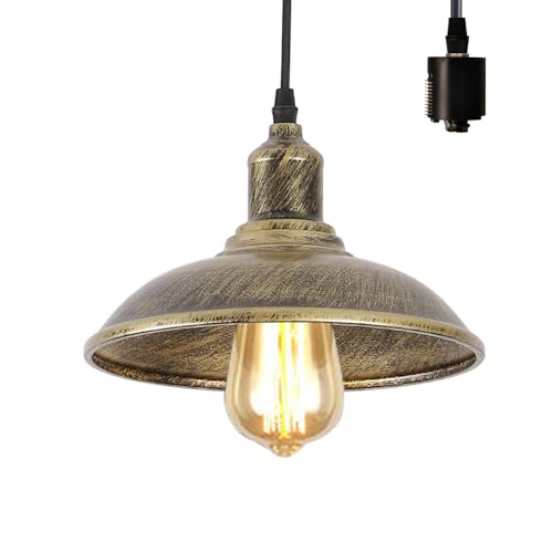 ペンダントライト アンティークレトロ 1灯 レトロ黄銅色に手塗り ダイニングライト インテリア照明 E26口金 居間 食卓 階段 玄関 キッチン レストラン 電球別売り (ダクトレール式·レトロ黄銅色)