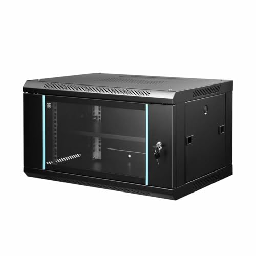 AUSWAY 6U Network Server Cabinet Wall Mount Data Rack Enclosure 19 Inch Deep with Removable Side Panels Locking Glass Door for IT Computer Equipment