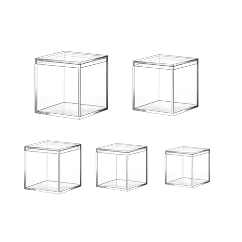 Acrylic Box, Storage Box with Lid, Display Cube & Square Acrylic Container, 5-Piece Set for Jewellery, Candy & Crafts – Ermaoo