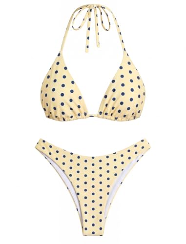 Image of ZAFUL Womens Halter Bikini Sets Triangle Bikinis High Cut Swimsuits 2 Piece Bathing Suits Sexy Swimwear