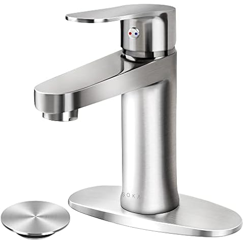 SOKA Bathroom Sink Faucet, Straight Head, Brushed Nickel Cover
