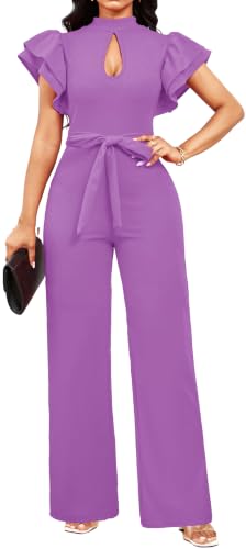 SxClub Lavender Jumpsuit for Women Dressy Sexy High Neck Long Pants Rompers