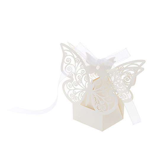 Decdeal Caixas de doces com fita delicada esculpida borboleta elegante bolsa de doces para festa de