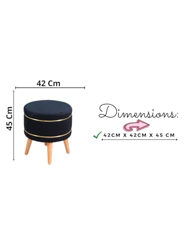 Image of Pouffes Sitting Stool for Living Room, Puffy Wooden Ottoman | Round Pouffe for Living Room & Bedroom | Pouf for Office & Home Decoration & Modern Seating Stool (Stool-Black)