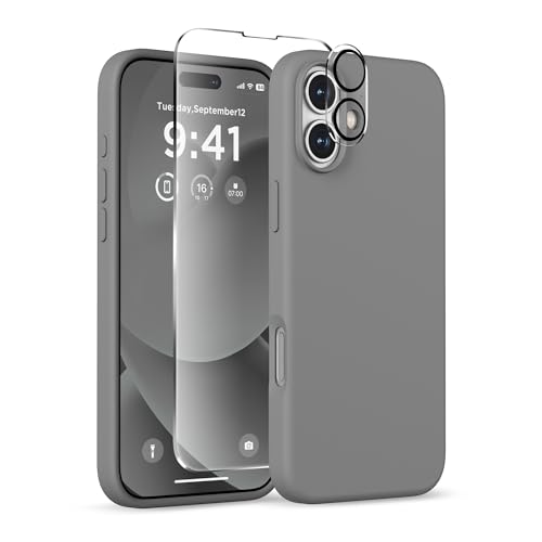 Image of Magnetic for iPhone 16 Case, Compatible with MagSafe, Liquid Silicone Phone Cover with Screen Protector & Camera Protector, Soft Anti-Scratch Microfiber Lining Inside 6.1 inch, Gray