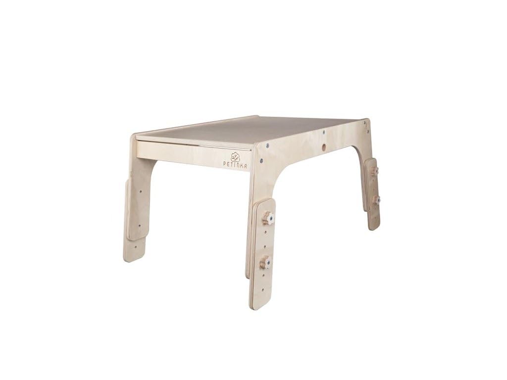 Mitwachsender Kindertisch DORI – Montessori Tisch aus Birkensperrholz, höhenverstellbar 35-43 cm, nachhaltiger Holztisch für Kinder von 1-5 Jahren, hochwertiger Kindermöbel, Farbe: Natural
