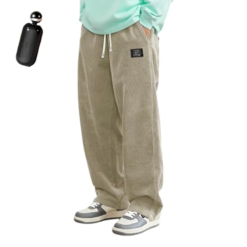 Pacificozy Men's Corduroy Pants, Fashion Daily Loose Embroidered Drawstring Loose Elastic Waist Pocket Trousers