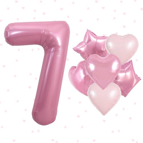 Image of TONIFUL 7th Birthday Balloons Kit 40 Inch Pink Large Number 7 Foil Balloon | with 18 Inch Helium Foil Star Shaped Balloons for Girls Women Birthday Anniversary Graduation New Year Eve Party Decoration