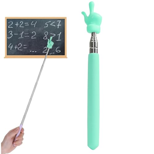 WeddHuis Puntero Retráctil de Acero Inoxidable, 1 Pieza, Telescópica de Mano, Dedo, Palo Extensible de Mano para Escuela Primaria y Jardín de Infancia, Laser para Presentaciones (Verde)