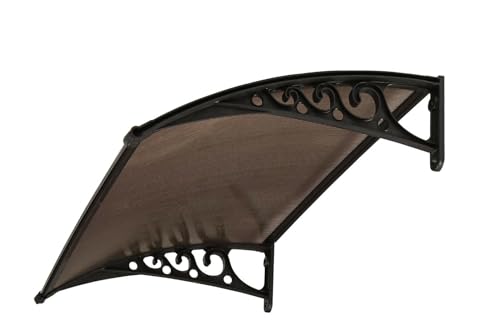 Image of CHENNAI Window Blinds and Shades DIY Polycarbonate Awning (Engineered Plastic Brackets) Window Sunshade Door Weather Shed Rain Canopy Awnings - 4'Widthx3'Depth (Black Brackets & Bronze Sheets)