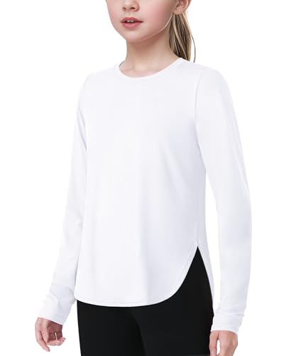 JOCMIC Girls Long Sleeve Shirts, Quick Dry Kids Athletic Tops, UPF 50+ Sun Shirt for Hiking Yoga Tennis