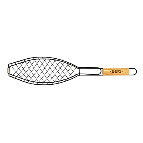 Fackelmann Grill, wendbar, Fisch, Grill, Holzgriff, 60 cm, 1 Stück, Stahl