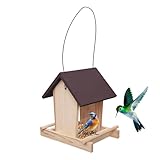 Vogelhäuschen aus Holz, Leckerlischale mit Standstange, Vogelhäuschen zum Aufhängen am oberen Seil, stabiles Gartenzubehör für den Außenbereich mit stabiler Basis, Balkon-/Terrassendekoration, Hinterh