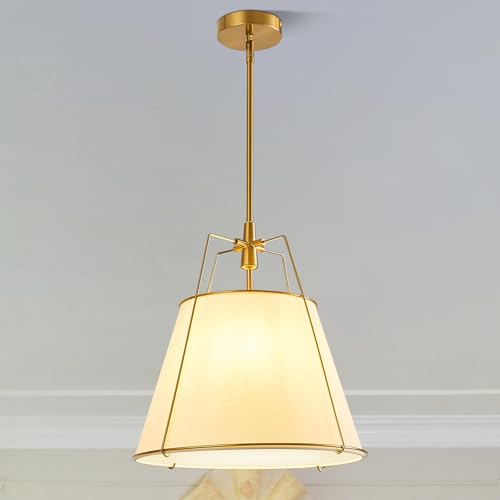 ZVXREZLD Modern Pendant Light Fixtures with 16" White Linen Fabric Shade, Adjustable Hanging Light Fixture,3-Light Drum Black Vintage Chandelier for Kitchen Island Bedroom Dining Room Foyer Entryway