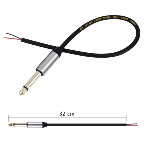 HIEbee Replacement 6.35mm Male Plug to Bare Wire Open End TS 2 Pole Mono 1/4" 6.35mm Plug Jack Connector Audio Cable for Microphone Speaker Cable Repair (2 Pack 1 ft) by HIEbee - Image 4
