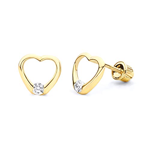 14k Yellow OR White Gold Open Heart Stud Earrings with Screw Back