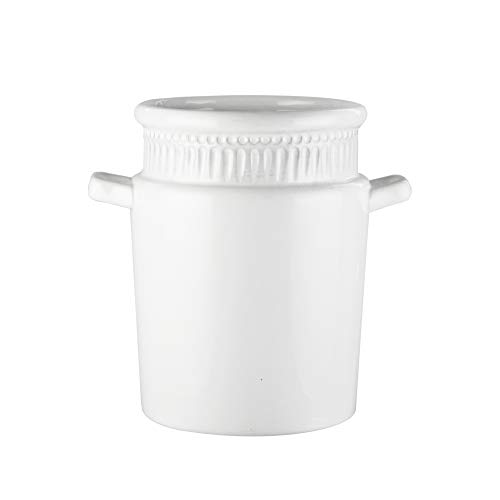 American Atelier Bianca Ridge Ceramic Utensil Holder with Handles, White