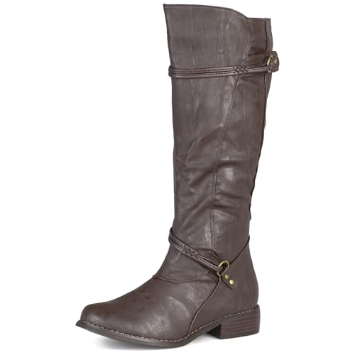 Journee Collection Women's Harley Stacked Heel Riding Boots - Brown - 6.5