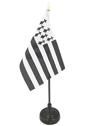 AZ FLAG Drapeau de Table Bretagne 15x10cm - Petit Drapeaux DE Bureau Breton - France 10 x 15 cm Pointe dorée